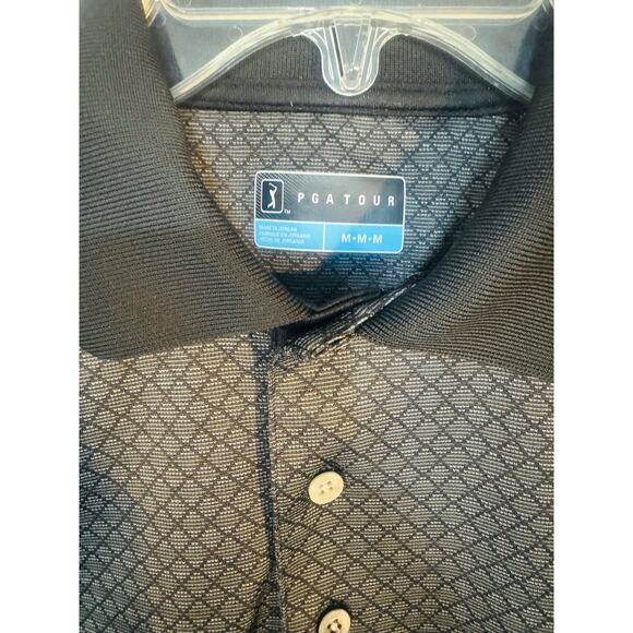 PGA Tour Men’s Golf Polo Shirt Medium Black Gray Pattern Collared activewear - Picture 5 of 8